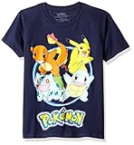 Pokemon Big Boys Group Shot Youth Short-Sleeved Tee Tearaway Label, Navy, S
