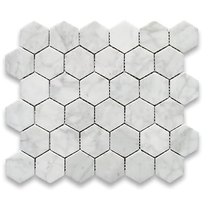 Carrara White Italian Carrera Marble Hexagon Mosaic Tile 2 inch Honed