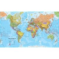 Maps International World Wall Map - Map of The World Poster - Front Lamination - 47 x 33