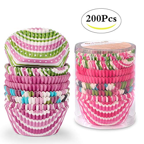 Gifbera Bright Standard Cupcake Liners, Pink/Green Multi-Colored Paper Baking Cups, 200-Count