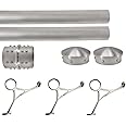 Bar Foot Rail Kit (Custom-Made Item) - Brushed Stainless Steel Tubing (2 in OD, 8 ft Long) - Combination Foot Rail Brackets - Tapered End Caps, 8 ft = 48 in x 2