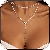 Airmb Lariat Silver/Gold Necklace for Women 925 Silver/14K Gold Plated Dainty Long Necklace Y-Shaped Drop Pendant Necklaces Choker Trendy Chain Simple Layered Necklaces CZ Jewelry for Women Set Gift
