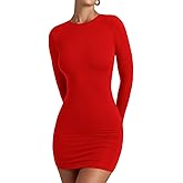 YFANG Women's Basic Round Neck Long Sleeve Bodycon Dress Sexy Slim Fitted Going Out Stretchy Mini Dress