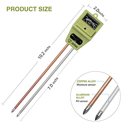 Jellas Soil Moisture Meter 3-In-1 Soil pH Meter Moisture Sensor Sunlight pH Soil Test Kits for Home and Garden, Indoor/Outdoor Plants - Olive Green