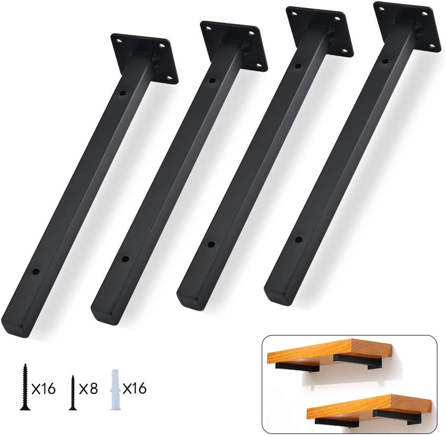 Shelf Brackets Floating Shelf Wall Mounted 8 Inch,Heavy Duty Rustic Industrial Farmhouse,for Bedroom Bathroom Living Room Kitchen Book Ledge Various Surfaces,Black 4 Pack: Home Improvement
