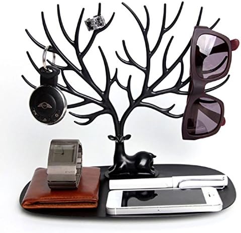 Jewelry Rack, Decorative Deer Antler Tree Design Earring Necklace Bracelet Holder ABS Material (Black)