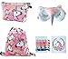 Unicorn Gifts for Girls - Unicorn Drawstring Backpack/Makeup Bag/Eye Mask/Hair Ties/Card (Pink)