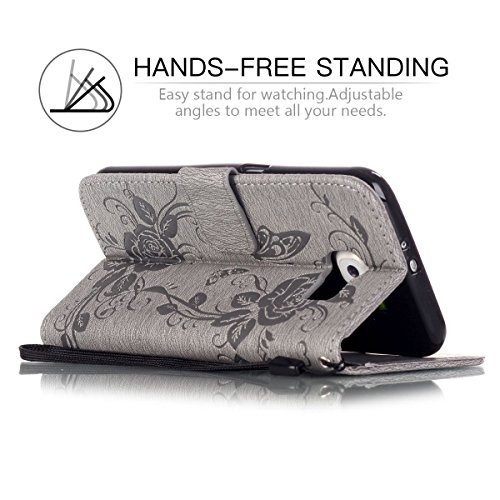 S6 Phone Wallet, Galaxy S6 Case, JanCalm [Wrist Strap] Premium PU Leather [Multi Card/Cash Slots] [Kickstand Feature] Magnetic Flip Folio Cover + Crystal Pen (Butterfly - Grey) - Thumbnail 4
