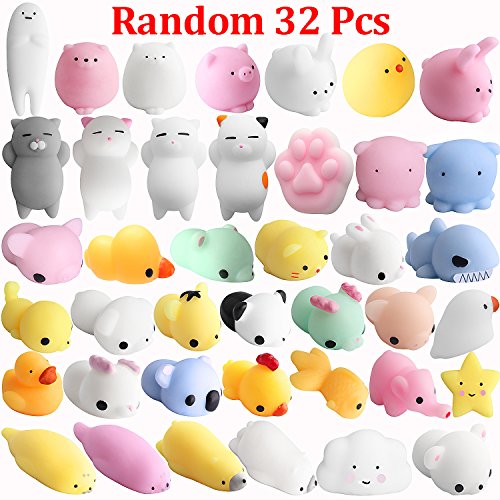 Mochi Squishy Cat Toy, Outee 32 Pcs Mochi Stress Toy Random Squishies Squeeze Toy Squishy Cat Relief Stress Squishy Toy Animals Mochi Squishies Squeeze Animals Kawaii Squishies