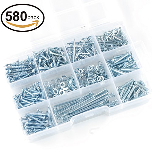 Seah Hardware 580 pcs Home Fastener Assortment Kit, Bolt, Screw Nut & Washer Assortment