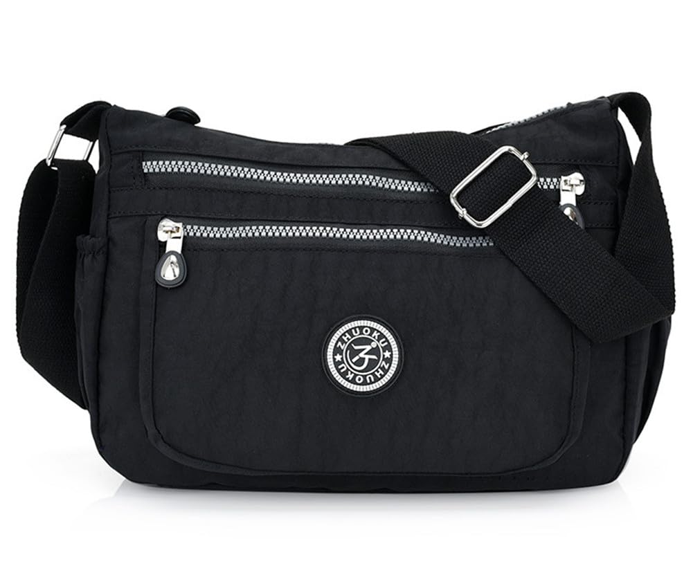 Joorui Nylon Multi-Pocket Crossbody Purse Bags for Women Travel Shoulder Bag casual Mummy bag (Black)