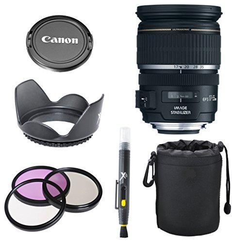 Canon EF-S 17-55mm f/2.8 IS USM Lens for Canon DSLR Cameras + 3pc Filter Kit + Tulip Lens Hood + Deluxe Lens Pouch + Cap Keeper + Lens Cleaning Pen Accessory Bundle Kit