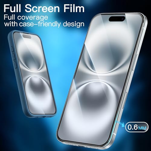 JETech Full Coverage Screen Protector for iPhone 16 6.1 Inch, Black Edge Tempered Glass with Easy Installation Frame, Case Friendly, HD Clear, 3 Pack