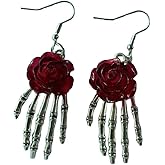 A-yeite Gothic Skull Earrings for Women Vintage Skeleton Rose Flower Skull Hand Dangle Earrings Halloween Party Costume Accessories Punk Jewelry