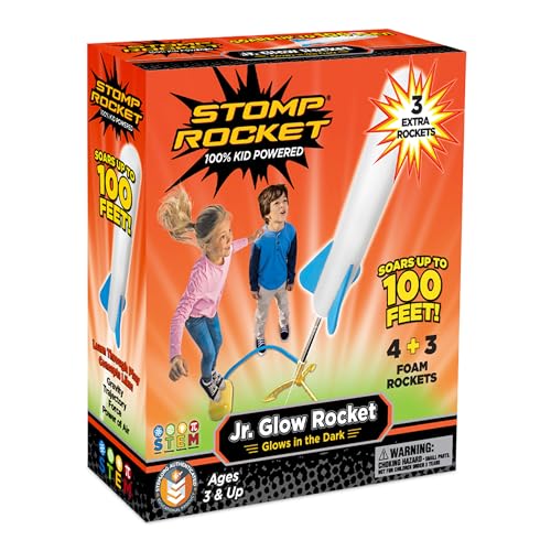 Stomp Rocket Jr Glow Rocket Launcher for Kids, 7 Rockets - Glow in The Dark Fun…