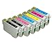 7 Pack Ink Cartridges for Stylus Photo R260, R280, R380, RX580, RX595, RX680, Artisan 50 (T078- BK, C, M, Y, LC, LM)