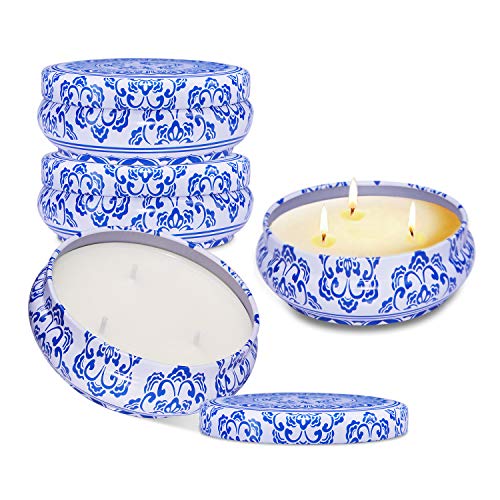 Geelywax Citronella Candles Outdoor and Indoor, 4 Pack 3-Wick Scented Candle Soy Wax Portable Travel Tin Gift Set