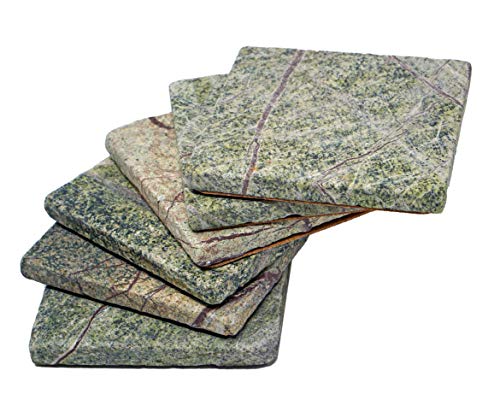 Stella Green Forest Limestone Drink Coasters - Set of 6 - Premium Absorbent Natural Stone
