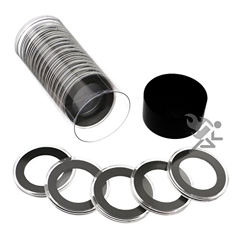 Black Lid Capsule Tube & 20 Air-Tite 33mm Black Ring Coin Holders for 1/2oz Silver Libertads