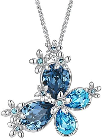 Frola "Butterfly" 2 in 1 Austrian Crystal Silver-Plated Pendant Necklace and Brooch ,Women Fashion Jewelry