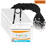 Fushing 30Pcs Clear Plastic Horizontal Name Tags Badge ID Card Holders and 30Pcs Flat Neck Lanyards with Swivel Hook