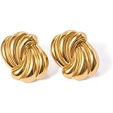 Dainty Sea Wave Knot Chunky Stud Earrings for Women 18K Gold Plated Stainless Steel Geometric Twist Knot Big Studs Hypoallergenic Unique Design Fashion Trendy Jewelry Gift Her