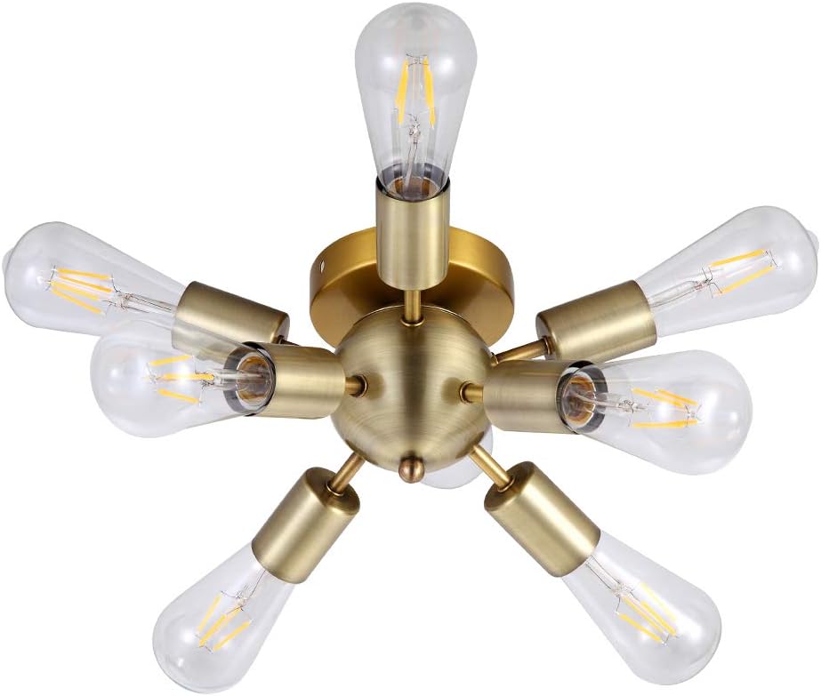 Splink Antique Brass Sputnik Chandelier with 8 Socket Brushed Brass Semi Flush Mount Ceiling Light Modern Pendant Light for Kitchen Bathroom Dining Room Bed Room Hallway (M)