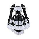 LATH.PIN Robe de Princesse de Lacet de Dames Lolita Victoria Servante Tenue Café Préposé Adulte Costumé avec le Costume de Cosplay Bowknot (M, Noir)