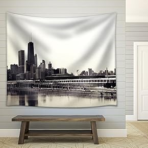 Black and White Image of Buildings - Fabric Wall Tapestry Home Decor - 51x60 inches