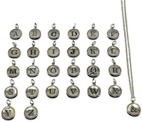 Solid Sterling Silver - Typewriter Key Letter Initial Pendant Necklace - All Letters Available - Combine Multiple Charms on One Chain - 18 Inch Silver Ball Chain (Letter P)