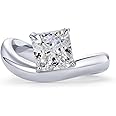 PAVOI 14K Gold Plated Premium Cubic Zirconia Square Solitaire Engagement Ring for Women - Unique Wavy Promise and Fake Wedding Ring