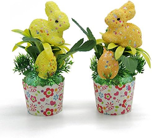 Easter Decoration, Rabbit and Eggs Decorated Cupcake, Great for Easter Decor, Easter Egg Hunt and Gifts for Children, 2Pack