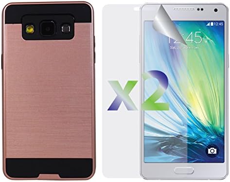 Exian Samsung Galaxy A5 2015 Screen Guards x 2 and Armored Case Brushed Metallic Pink