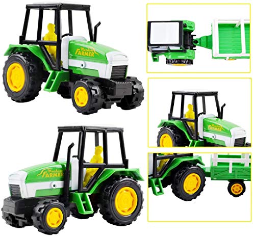 deAO 31-teiliges tragbares Bauernhofspielset mit Sattelzugmaschinen, verschiedenen Tierfiguren, Landwirt und Zubehör… – Bild 4