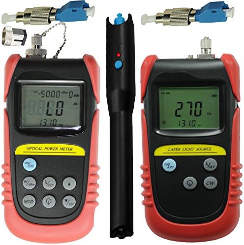 -50dB ~ +26dB, Optical Power Meter + 1310nm/1550nm Wavelength, fiber Optical laser light source+ 15mw Visual Fault Locator + 2 piece FC Male to LC Female Adapter