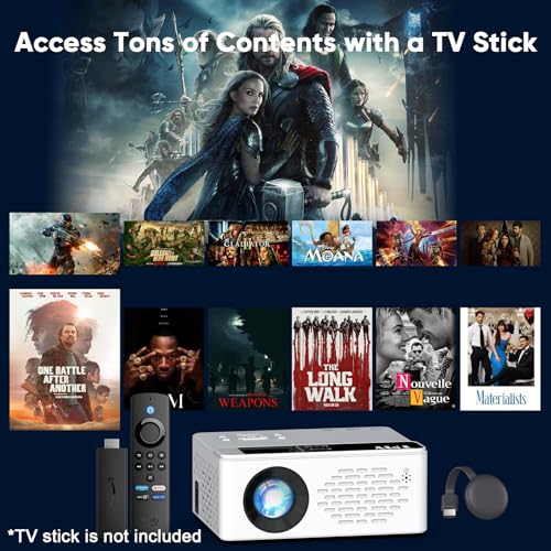 TMY 1080P Full HD Portable Mini Projector, Upgraded Bluetooth Movie Projector with Screen, Compatible with TV Stick Smartphone/HDMI/USB, Indoor & Outdoor Use