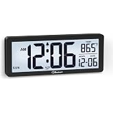 Soobest 8.5 Inch Digital Wall Clock Battery Operated, Compact Display | Auto Nightlight and Manual Backlight, Temperature, Date, Day &amp; Auto DST, Slim, Small for Bedroom, Living Room, Office Desk