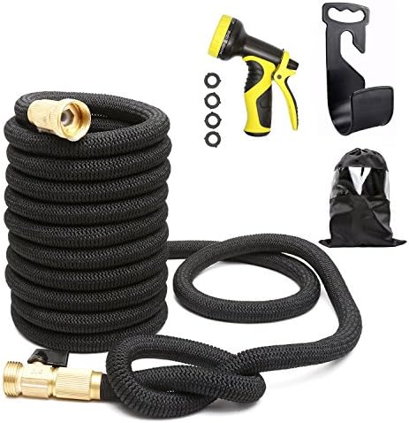 No Leak Expandable Garden Hose - Lightweight Durable Water Hose No Kink Coil Hose Pipe with Brass Fittings Connectors, 9 Pattern Nozzle and Hose Holder (50 Feet)