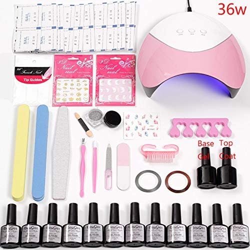 Lamp Led Manicure Acrylic Nail Kit Semi-Permanent Stay Nails Tools Laser Powder Set Polish Gel Manicure Set 36W Led Uv Lamp 12 gel 36w lamp set
