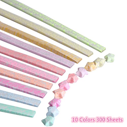 SUPPION Luminous Stars Origami Papers Pattern Folding Paper Strips Glows in The Dark 10 Colors 300 Sheets