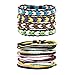 Jusnova 6-10Pcs Braided Leather Bracelets for Men Women Wooden Bead Cuff Bracelet Adjustable