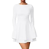 XXTAXN Women's Sexy Crew Neck Long Sleeeve Flowy Hem Cocktail Club Corset Mini Dress with Side Pocket
