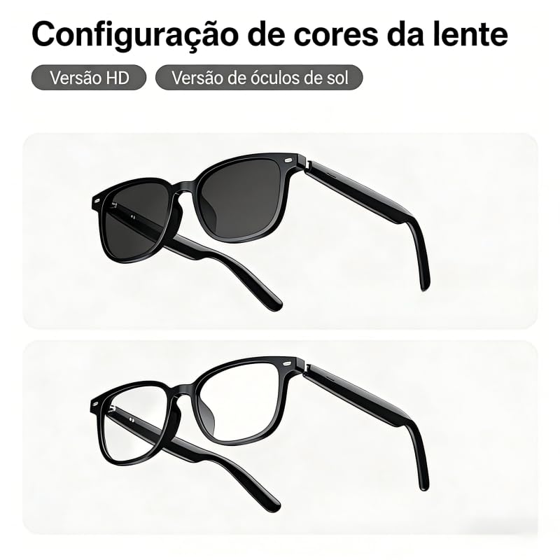 Óculos com tradução inteligente por IA, equipados com áudio Bluetooth com encaixe magnético, compatíveis com chamadas em viva-voz e reprodução de música, são o dispositivo ideal para o dia a dia