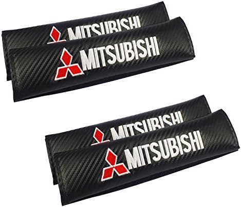 4pcs Sporty Carbon Black Car Seat Safety Belt Strap Covers Shoulder Pad Compatible Use For Mitsubishi Car As Decoration Pad