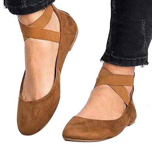 Poplover Womens Ballerinas Dolly Flats Shoes Ankle Elastic Strap