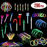 LaRibbons Christmas Glow-in Dark Party Supplies, 296 Pack Glow Sticks in Bulk, Christmas Themed Designer ( Snowman, Christmas Tree, Stocking ) Bracelets, Necklace, Glasses, Magic Wands and More
