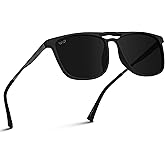 WearMe Pro Men's Premium Polarized Rectangular Sunglasses – Double Bar UV Protection Shades, Stylish & Durable UVA/UVB Blocking Eyewear (Black/Black Lens)