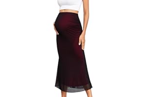 AISWI Maternity Mesh Mermaid Skirt Adjustable Waist Over The Belly Elegant Stretchy Pregnancy Maxi Skirts Spring Summer
