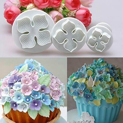 3Pcs Hydrangea Fondant Cake Decorating Sugar Craft Plunger Cutter Flower Blossom Mold DIY Cake Mould Tools