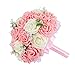 Febou Wedding Bouquet Bride Bridesmaid Toss Bouquet Bridal 9 inch Rose Bouquet Artificial Flowers for Wedding Party and Church (White + Pink)